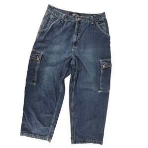 Anchor Blue Garments Mens Blue Denim Cargo Pants Size 38x30 Baggy Fit Skater Y2K